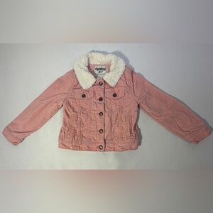 OshKosh Girls Pink Corduroy Jacket Sherpa Lined Faux Fur 4T Button Front Coat